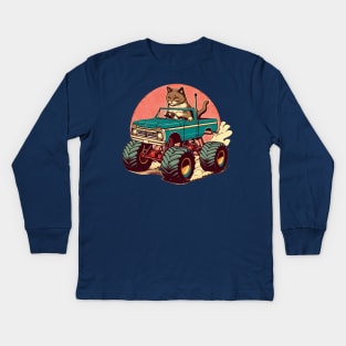 Cat Driving A Monster Truck Kids Long Sleeve T-Shirt